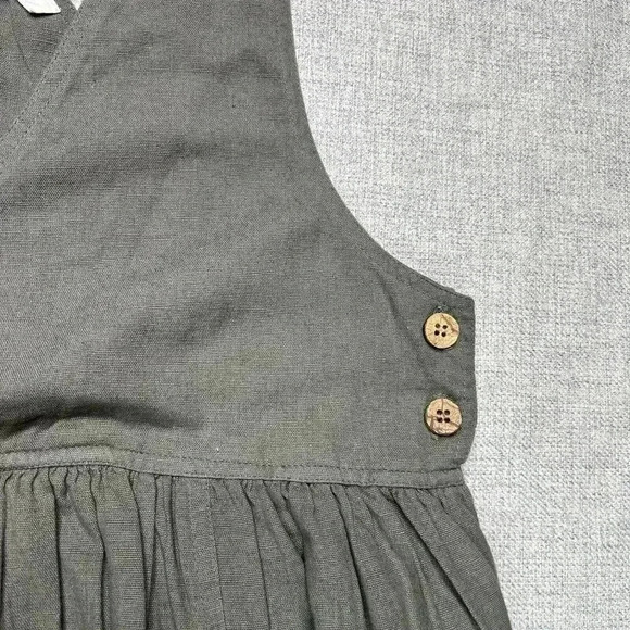 The Shanty Corporation Midi Dress Olive Green Cotton Flax Cottage - Picture 6 of 11